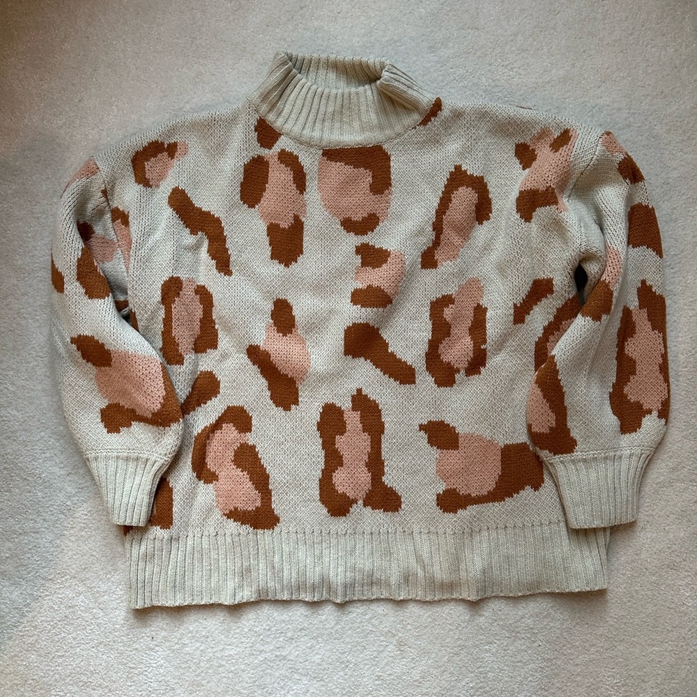 Cream and Brown Patterned Sweater